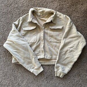 Alo Yoga Cropped Renown Heavyweight Cotton Jacket Ivory Beige Size Large